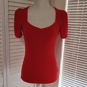Express Vibrant Red Puff Sleeve Blouse